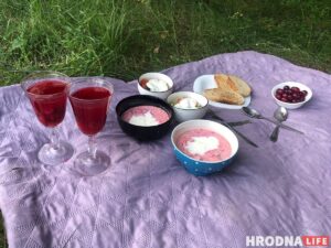 Летний пикник: холодник с колбасой, гренки и вишнёвый компот. Собираемся на природу за полчаса Летний пикник: холодник с колбасой, гренки и вишнёвый компот. Собираемся на природу за полчаса