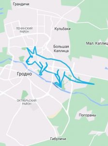 Рисуют кенгуру, собак и корабль. Как велосипедисты создают "рисунки" на улицах Гродно малюнкі веласіпедыстаў