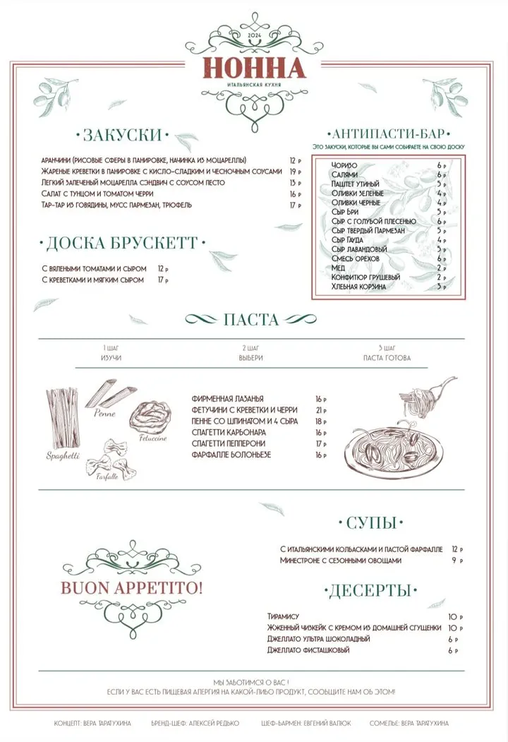 меню кафе нонна скидель