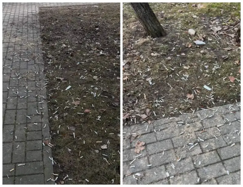 Жыхары аднаго з дамоў у Гродне скардзяцца на сотні цыгарэтных бычкоў у двары