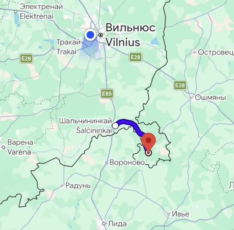 Шлях з Салечнікаў да Дзевянішак па адзінай дарозе ўздоўж беларускай мяжы. Скрыншот: Hrodna.life