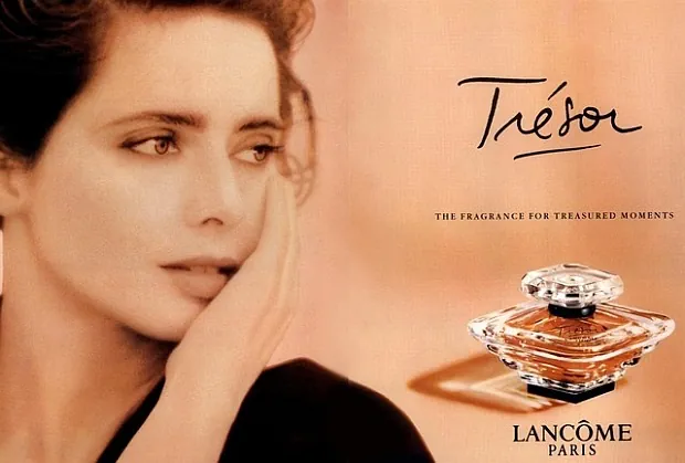 Ізабела Раселіні ў рэкламе Tresor Lancome 1990 года. Крыніца: nezdeluxe.pl